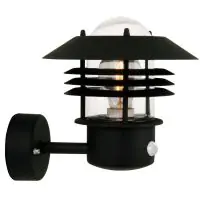 Nordlux Vejers Applique Murale Métal et Verre Noir | IP54 - Convient pour E27 - Détecteur de Mouvement et de Lumière